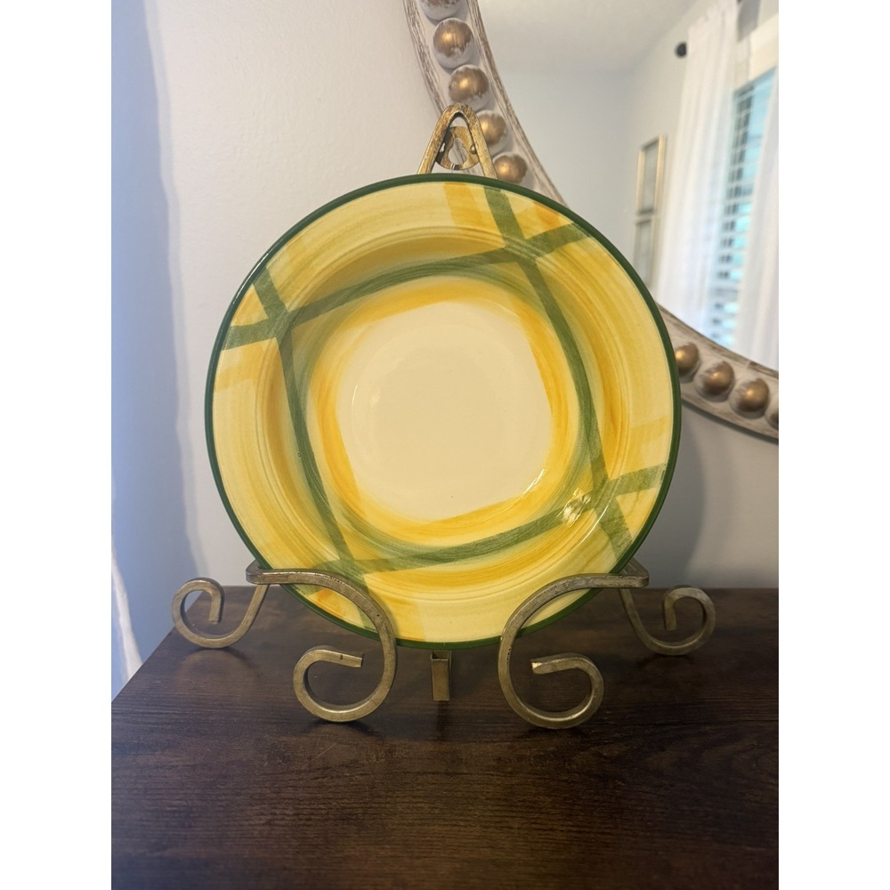Vintage Vernonware Gingham Rim Soup Bowls Set of 6-  8" California USA 1950s